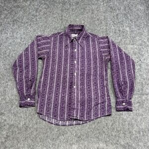 Vintage Donlin Shirt Mens Small Purple Paisley Long Sleeve Button Down USA 70s